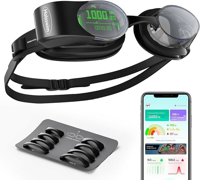 Holoswim Smart Swim 2 Pro Swimming Goggles, Real-time Display, AI Analysis, Pro Training, Nano Anti-Fog, Apple Garmin Support