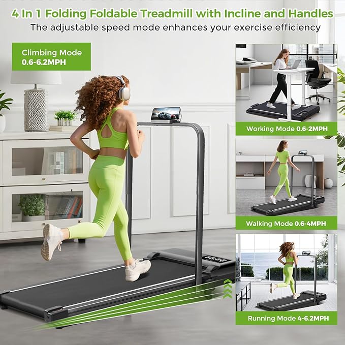 Walking Pad with Incline and Handle Bar, 3.0HP Portable Electric Walking Pads Treadmill with Handles for Home Small Spaces, 0.6-6.2 MPH Compact Small Under The Desk Treadmills Home, 320LBS Capacity