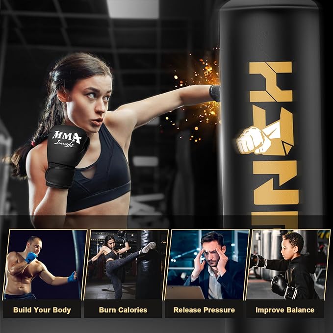 Heavy Boxing Bag with Stand for Adult Teens Kids, Freestanding Inflatable Punching Bag with Gloves, Men Women Stand Kickboxing Boxing Set for Martial Arts MMA Home Gym Exercise Training Equipment