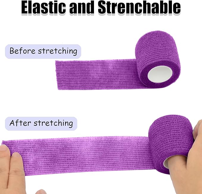 6 Pack 2 Inches Self Adhesive Bandage Wrap Breathable Cohesive Bandage Elastic Tape for Pets, Athletic, Sports, Wrist, Knee, Ankle(5 Yards Per Roll, Purple)
