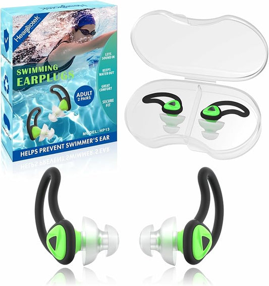Hearprotek [2 Pairs] Ear Plugs for Swimming,Swim Ear Plugs Adults-Waterproof Silicone Water earplugs for Men Women Juniors Swimmers Pool Shower Bathing (Green)