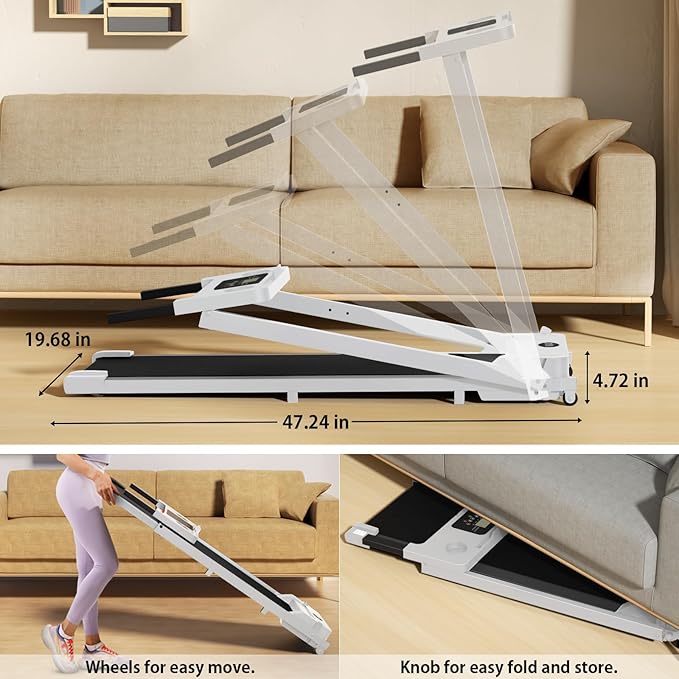 Portable Foldable Treadmills for Home, Small Folding Treadmill for Home Office with 300 LBS Capacity, Walking Running Exercise Electric Compact Treadmill with LED Display