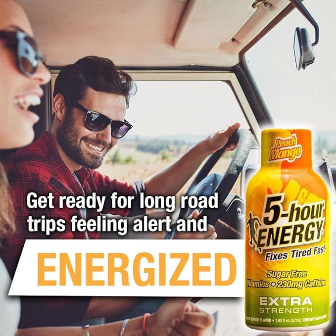 5-hour ENERGY Extra Strength Energy Shot, Peach Mango Flavor, Zero Calories & Sugar-Free 230 mg Caffeinated Shot, Amino Acids & B Vitamins, Dietary Supplements, 1.93 oz., 30 Count