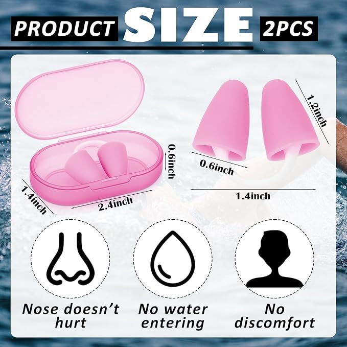 2 Pack Nose Plugs for Swimming for Adults and Kids (Age 7-12), Waterproof Soft Silicone Swimming Protectors Nose Block Nostril Plugs for Swimmers Surfers Water Sports