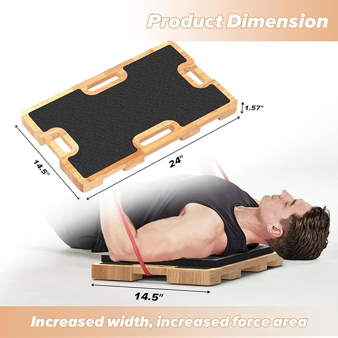 Wooden Resistance Band Foot Plate, Non-Slip Exercise Board with Free Soft Pad & Drawstring Bag for Strength Training, Stretching & Balance, Home Gym Fitness Platform for Full-Body Exercises