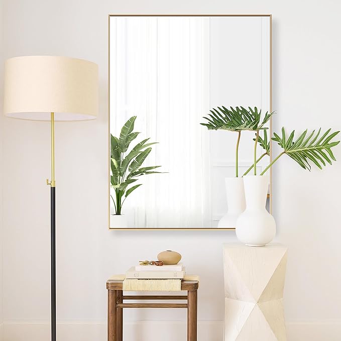 27x36 Inch Orange Gold Bathroom Mirror for Wall, Aluminum Frame Rectangle Rectangular Vanity Mirror, Modern Large for Bedroom, Living Room, Horizontal or Vertical