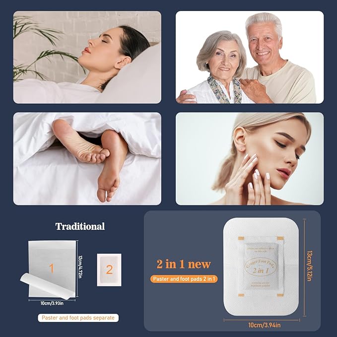 2 in 1 Foot Pads, 30 Pads Tear and Use Pure Ginger Bamboo Wormwood Foot Pads, Bigger Adhesive ''Stay in Place'' Goodnight Pads