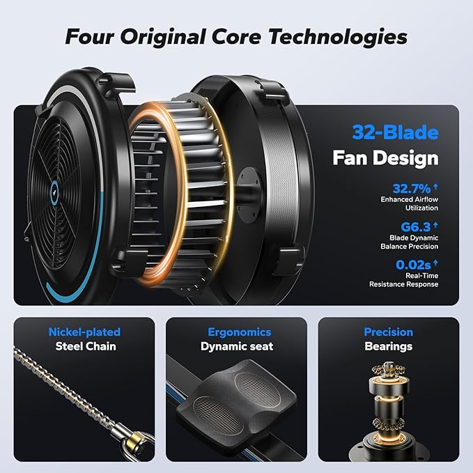 MERACH Rowing Machines for Home, Adjustable Air Resistance Professional Indoor Rowing Machine, Ergonomic Comfort Seat, Performance Monitor and Device Holder, Easy Storage