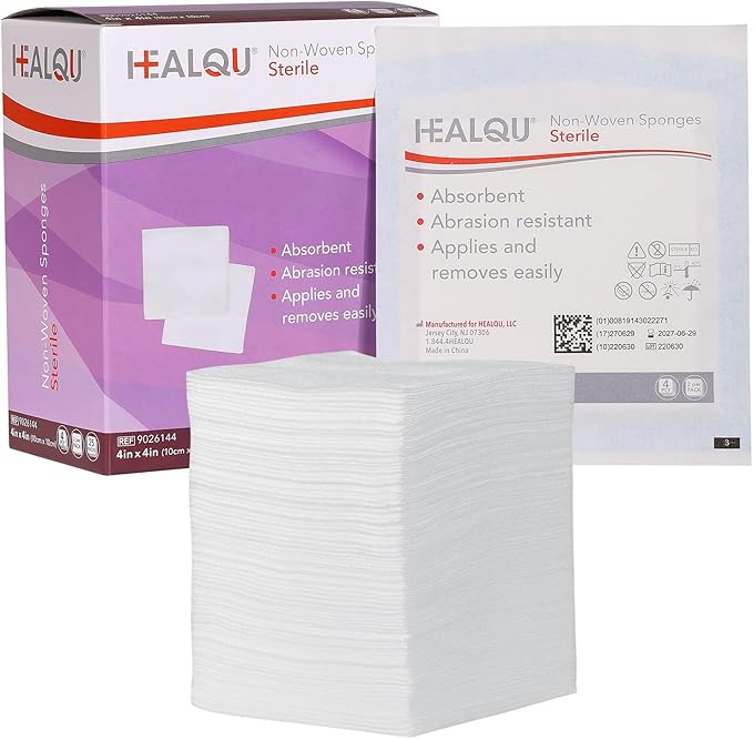 HEALQU Gauze Pads Non-Woven - 4x4 - Box of 100 Sterile Individually Packed Gauze Sponges - Super Absorbent Surgical Sponges Used Medical, Wound Dressing, Debridement, Cleaning, Prepping