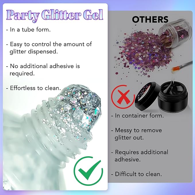 6Pcs Body Glitter for Women - Holiday Glitter Gel for Face &Body & Hair & Nail DIY｜Hair Glitter Gel Create A Stunning Visual Feast ｜Multiple Purpose Body Glitter Gell Long Lasting Mermaid Series Set
