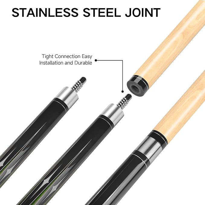 HomeSeason Pool Cue Stick 58" Billiard Cue Sticks 3D Printed Grip Professional Low Deflection Pool Sticks Maple Wood Pool Sticks 13mm Tip
