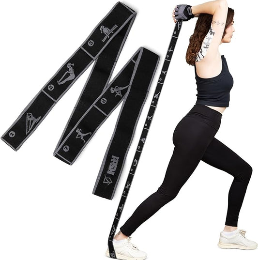 Elastic Yoga Strap with 11 Loops – Premium Stretch Band for Flexibility, Physical Therapy, Pilates, Leg & Full-Body Exercises – Non-Slip Fabric Resistance Band for Mobility & Strength Training