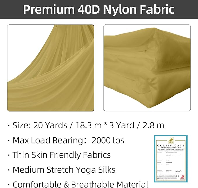 PRIOR FITNESS Aerial Silks Kit Colorful 9/15/20 Yards 40D Nylon Fabric Hammock Set With Hardware & Guide for All Levels Of Aerial Yoga Practice and Acrobatic Flying For Adults Aerial silk