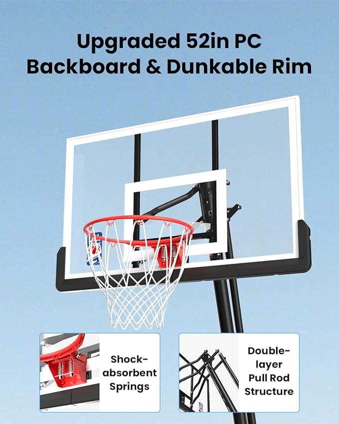 IGL Basketball Hoop Outdoor with 52 Inch Shatterproof Backboard, 10FT Height Portable Basketball Hoop Outdoor, Adjustable Basketball Goal System