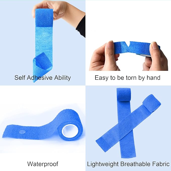 10 Pack Self Adherent Bandage Wrap Elastic Cohesive Bandage Self Adhesive Tape Vet Wrap Tape 2 Size (8Pack 2'' and 2Pack 1''), Blue