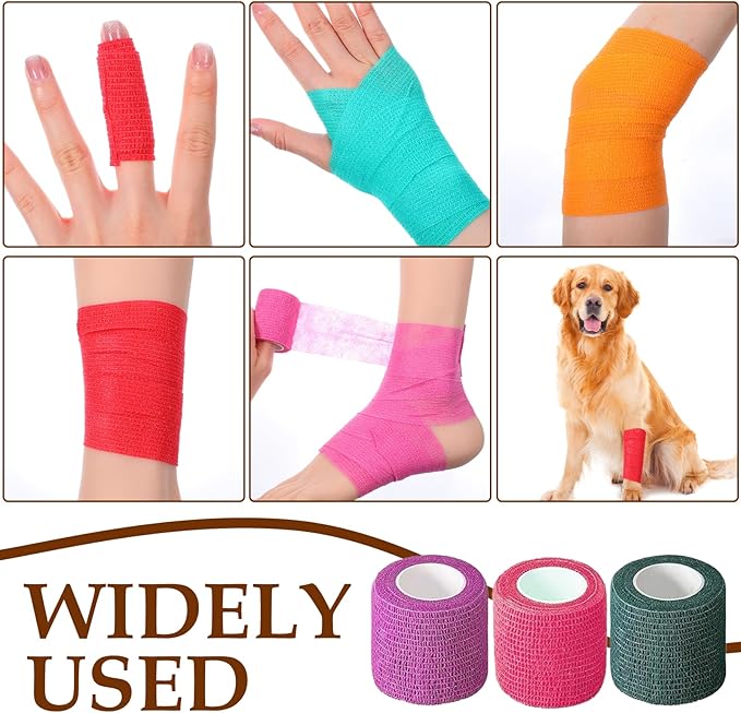 48 Pack Self Adhesive Bandage Wrap 2 Inch x 5 Yard Self Adherent Cohesive Bandages Elastic Athletic Sports Tape Breathable Wound Tape for Stretch Athletic Wrist Ankle(Multiple Colors)