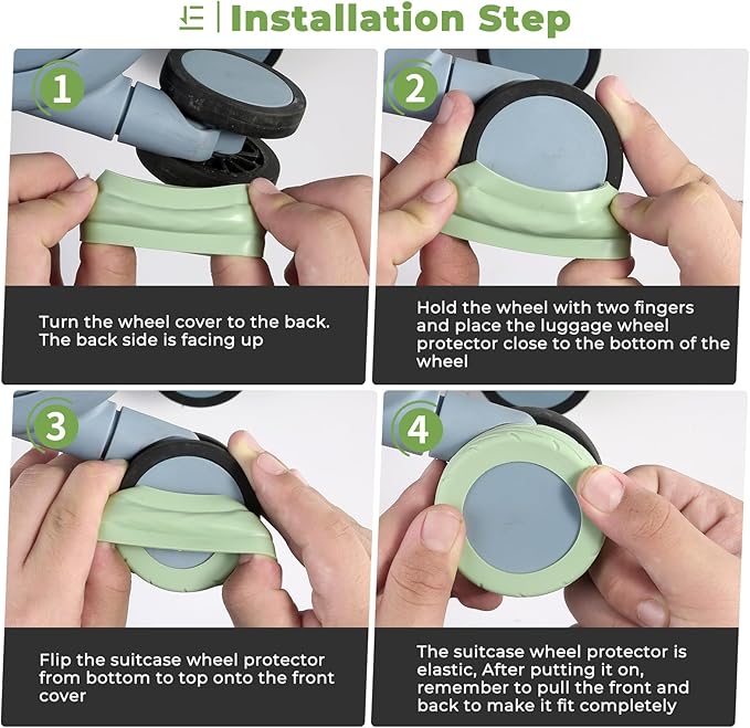 8 Pcs Upgrade Luggage Wheel Covers, Carry On Luggage Suitcases,Wear-Resistant, Anti-Noise, Silicone Wheel Protective Covers for 2-2.4" Spinner Wheel,Essential Travel Accessories (Green)