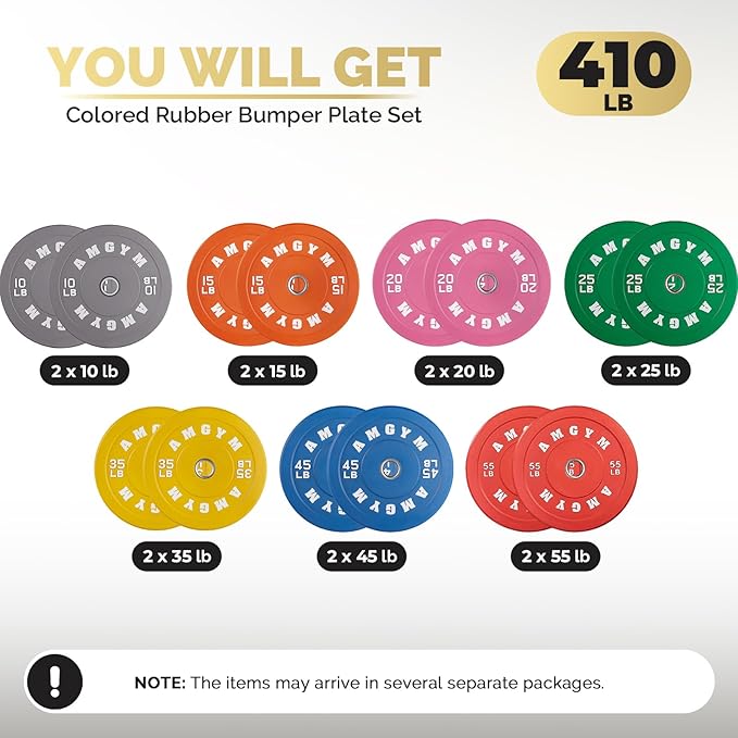 2 Inch Bumper Plates，10-500lbs，Barbell Rubber Olympic Weight Plates Set for Home Gym, Strength Training & Weight Lifting, Multiple Options Colors