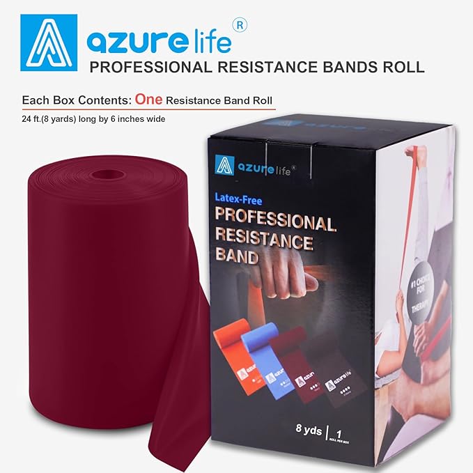 Professional 8 Yards Bulk Resistance Bands Rolls or 5,6,7 ft. Long Non-Latex Elastic Exercise Bands, Stretch Bands for PT, Yoga, Pilates, Rehab, at-Home or The Gym Workouts