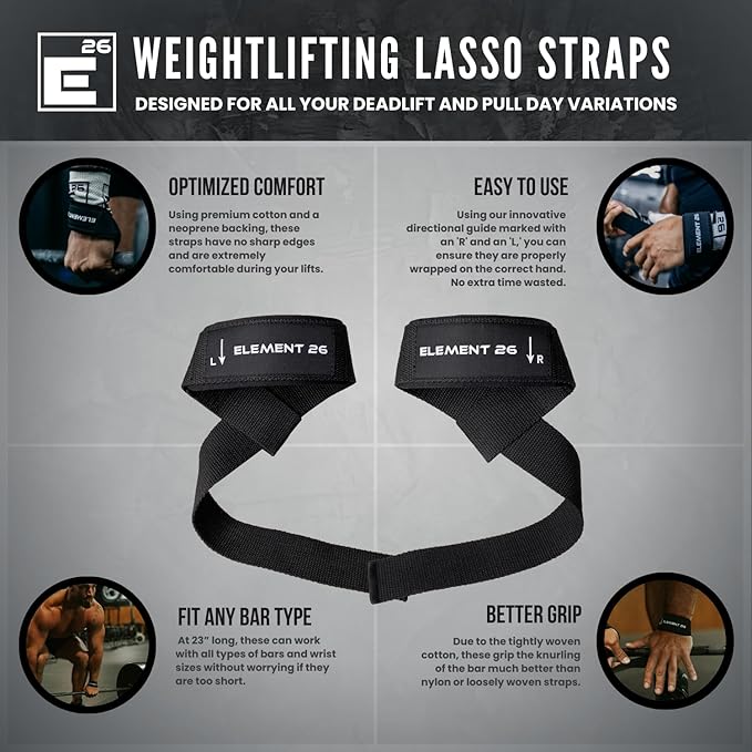 Element 26 Lifting Wrist Straps (Pair) With Guide - Weightlifting & Strength Training Straps for Men and Women