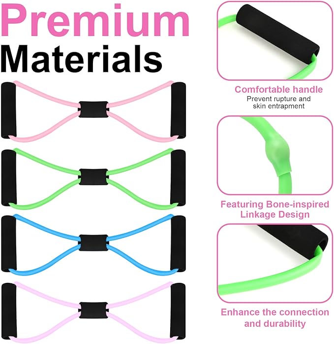Figure 8 Shaped Resistance Bands -4-Pack Workout Bands with Handles Figure, 8 Exercise Bands for arm Shoulder Stretching, Leg Stretching, Yoga, Pilates, Home Gym Workout Equipment for Women Men