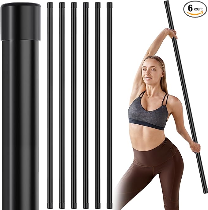Hiboom 6 Pcs 5ft Yoga Stick Natural Bamboo Exercise Stick with Non-Slip Rubber Ends Stretching Tool Posture Corrector Stretch Tool for Flexibility, Workout, Balance Fitness