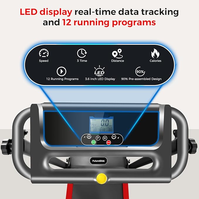 Portable Treadmill with Handle, 3.0HP Walking Pad Treadmill, Electric Compact Treadmills,Treadmills for Home Small Space with 12 Preset Programs, Walking Pad with Handle,300 LBS Capacity(Black Red)