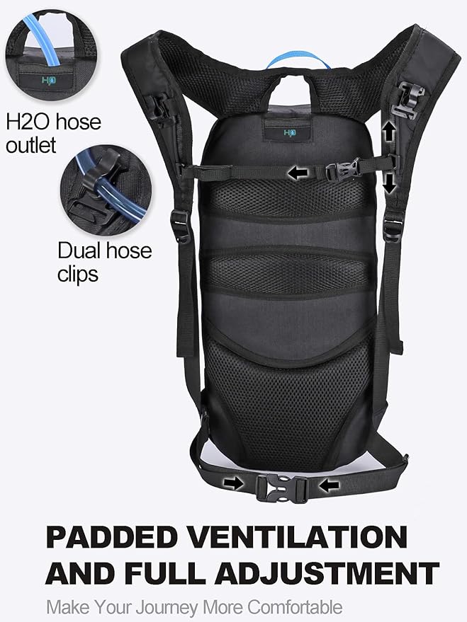 Hydration Backpack, Lightweight Hydration Pack with 2L Water Bladder, 6L Water Backpack for Men Women Cycling, Hiking, Mountain Biking, Skiing