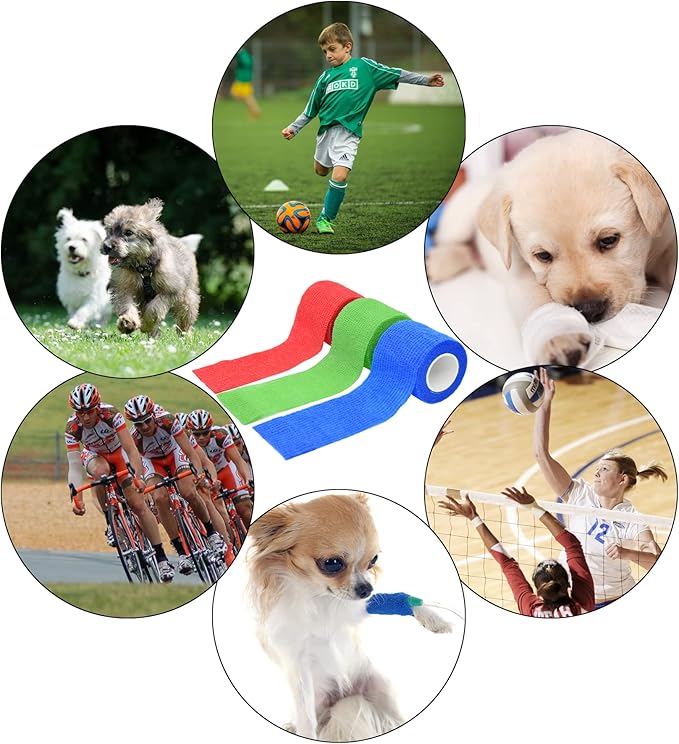 6 Pack 2 Inches Self Adhesive Bandage Wrap Breathable Cohesive Bandage Elastic Tape for Pets, Athletic, Sports, Wrist, Knee, Ankle(5 Yards Per Roll, Mixed Colors)