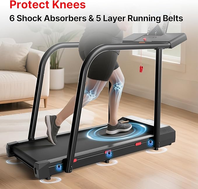 Yesoul Walking Treadmill for Seniors with Long Handrails – 4 Major Safety Protections, Emergency Stop Button, Treadmill for Home 300 lbs Capacity, Recovery Walking Machine with LED Display