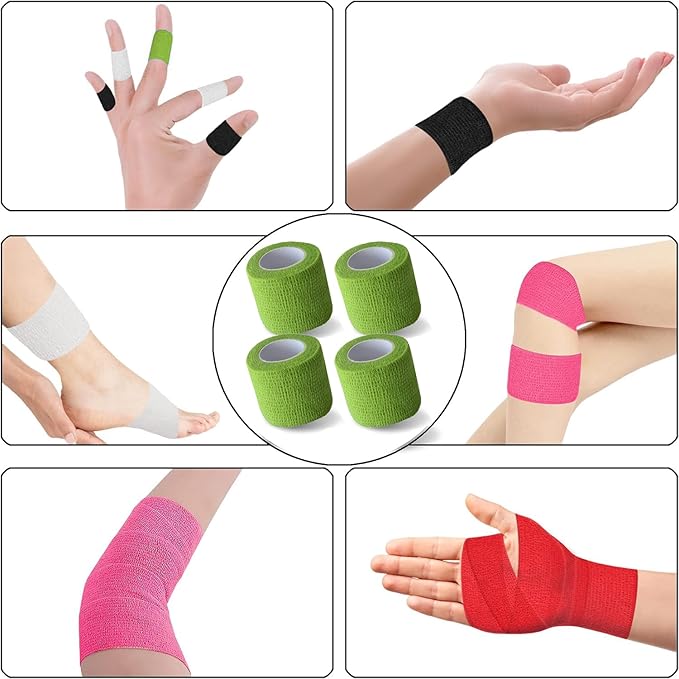 8 Pack 2 in x 5 Yards Cohesive Wrap Self Adhesive Bandage Wrap Elastic Self Adherent Wrap Self Stick Vet Tape for Athletic, Wrist, Ankle, Knees, Pets (Grass Green)