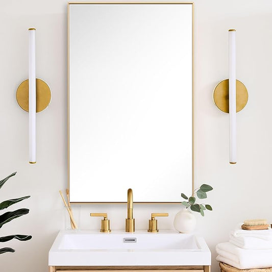 27x40 Inch Orange Gold Bathroom Mirror for Wall, Aluminum Frame Rectangle Rectangular Vanity Mirror, Modern Large for Bedroom, Living Room, Horizontal or Vertical