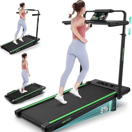ANCHEER Walking Pad Treadmill with 12% Incline&Adjustable Height, 4 in 1 Under Desk Treadmills with Desk Workstation, Foldable Treadmill for Home 300lb,3 Type Control