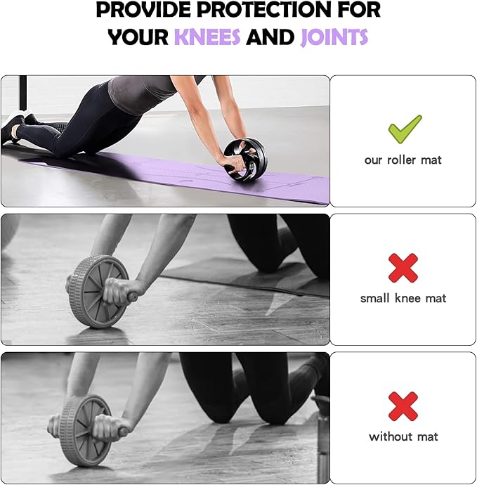 Exercise Equipment Mat for Ab Roller Wheel, Non Slip Abdominal Knee Mat, 6mm Thick Home Gym Floor Pad for Yoga, Pilates, Skipping, 72"L X 24"W X 0.24"Th, TPE