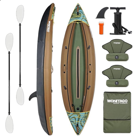 Inflatable Kayak, Portable Ripstop Oxford Cloth Recreational Touring Kayak with Fiberglass Kayak Paddle, Hand Pump and Carrying Bag, 1/2 Person