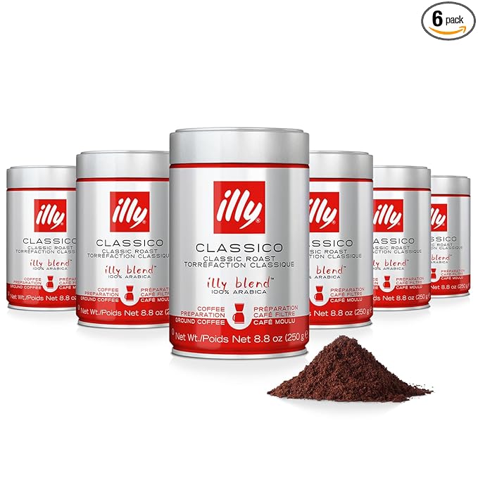 Illy Caffe Coffee - Ground Coffee - Medium Roast for Drip Coffeemakers - 8.8 oz - Case of 6