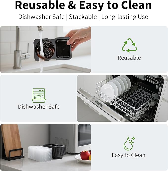 20 Sets Reusable Snack Containers with Lids & 20 Sporks – Double Compartment for Portion Control, BPA-Free Leak-Proof Dipping Containers for Meal Prep, Travel, and Outdoor Snacks (Black)