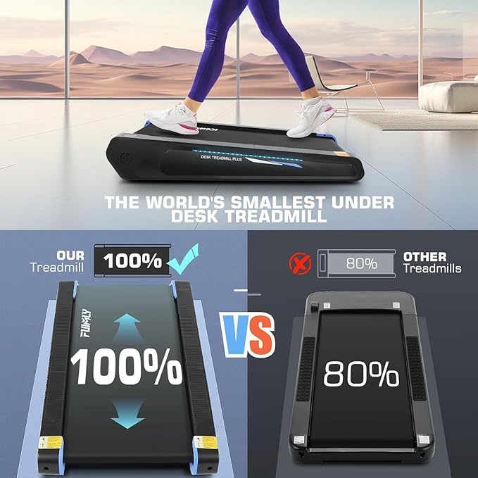 FUNMILY Smallest Walking Pad with 5% Incline, 2 in 1 Under Desk Treadmill for Home Office, 2.5 HP Mini Compact Walking Treadmill, Installation-Free/300lbs Weight Capacity/Unique Lighting Design