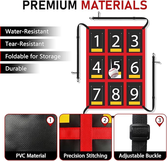 7x7 ft Baseball & Softball Practice Net with 9 Numbered Strike Zone | PRO Training Net for Hitting, Pitching & Batting | with Carry Bag, Bow Frame for All Ages & Skills