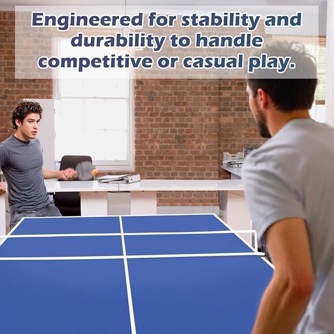 7FT Ping Pong Table Top with Net Set for Pool Table, Foldable Ping Pong Table Topper, Portable Table Tennis Conversion Top Includes Foam Padding for Protection, Easy Conversion