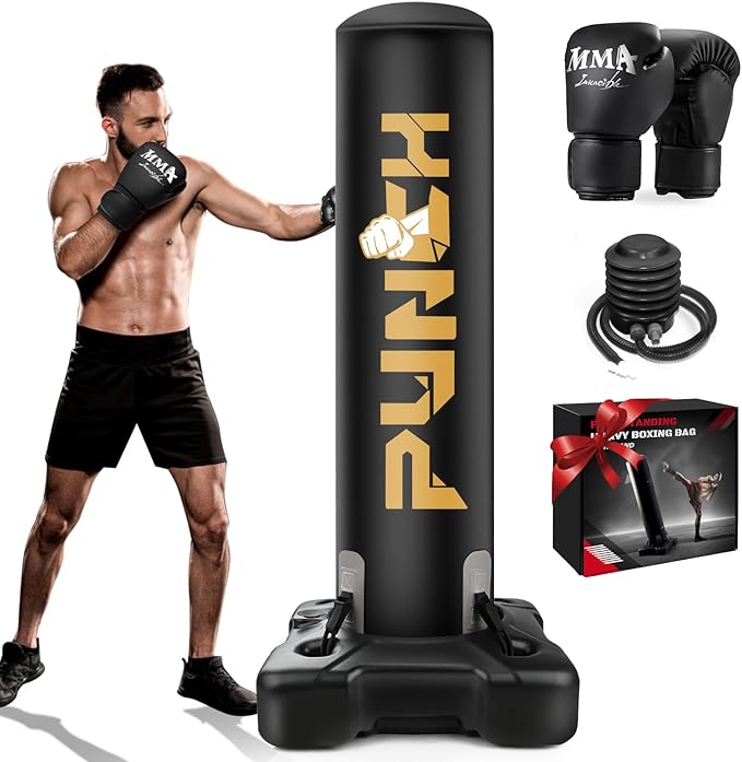 Heavy Boxing Bag with Stand for Adult Teens Kids, Freestanding Inflatable Punching Bag with Gloves, Men Women Stand Kickboxing Boxing Set for Martial Arts MMA Home Gym Exercise Training Equipment
