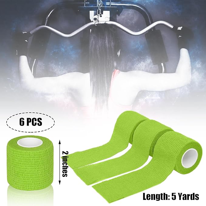 6 Pack 2 Inches Self Adhesive Bandage Wrap Breathable Cohesive Bandage Elastic Tape for Pets, Athletic, Sports, Wrist, Knee, Ankle(5 Yards Per Roll, Grass Green)
