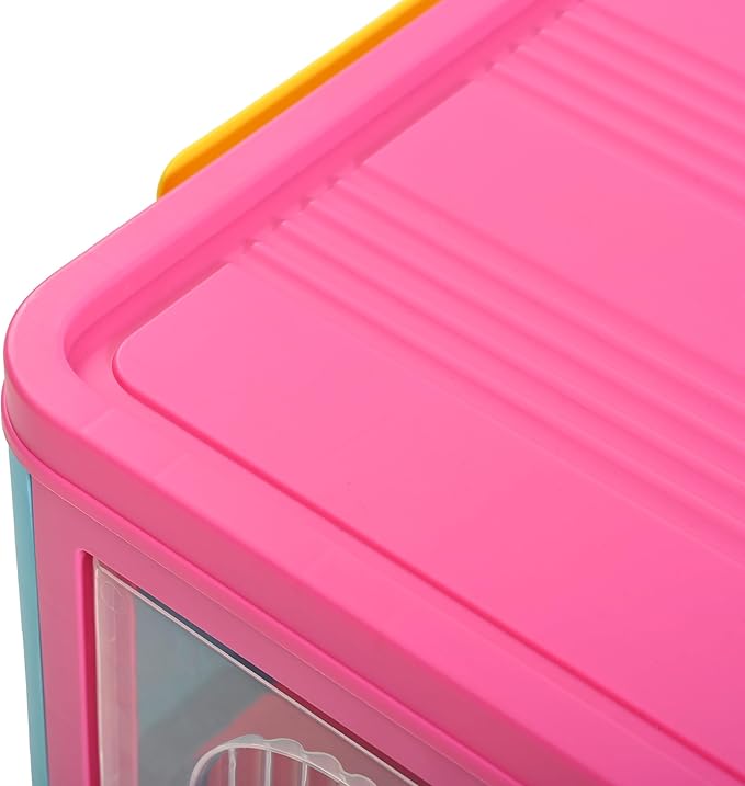 Holaki 195 QT Storage Bins with Lid, 5 Tiers Stackable Plastic Storage Bins Cabinet Box Collapsible Closet Organizers with Wheels and Magnetic Door for Princess Room, Girl(Colorful)