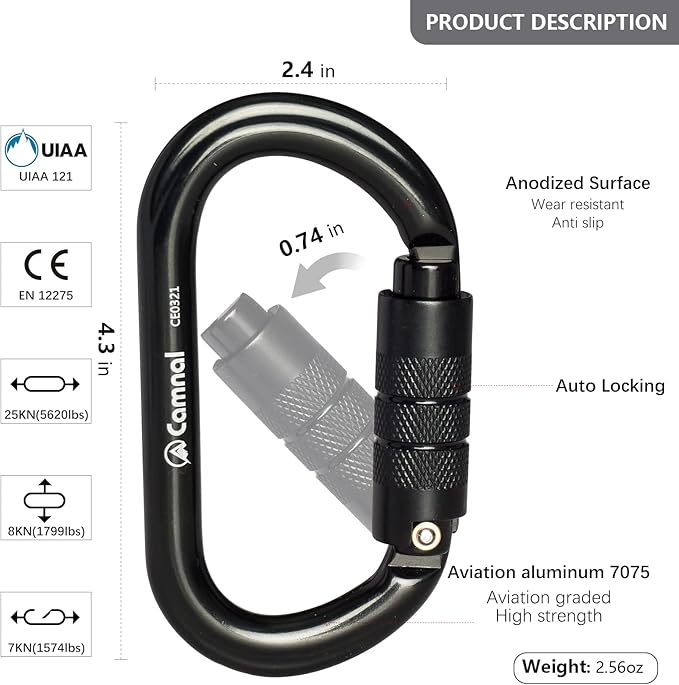 Heavy Duty Carabiner, 25kn(About 5620 lbs) Oval Carabiner Clip O-Shape Rock Climbing Carabiner Lightweight Caribeener for Climbing, Mountaineer, Aerial Work