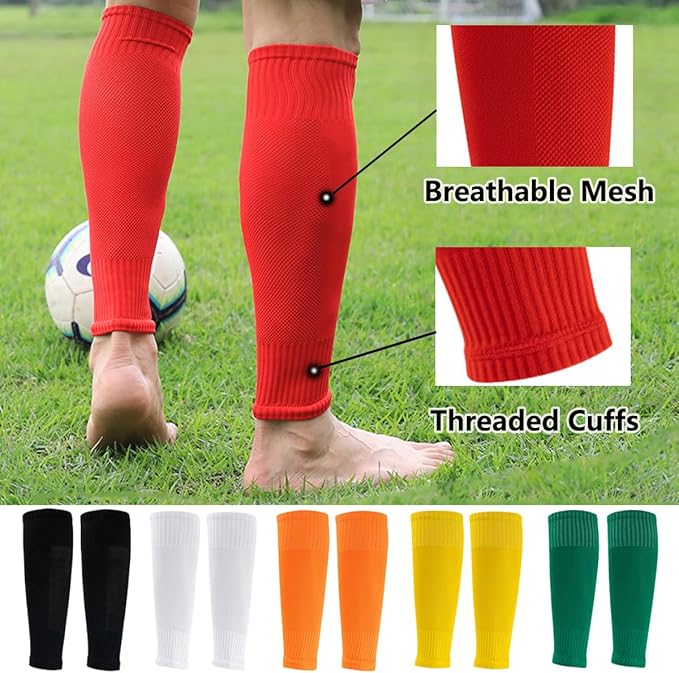 2 Set Anti-Slip Grip Soccer Socks with Shin Guard Sleeves, Sports Athletic Socks for Men Women