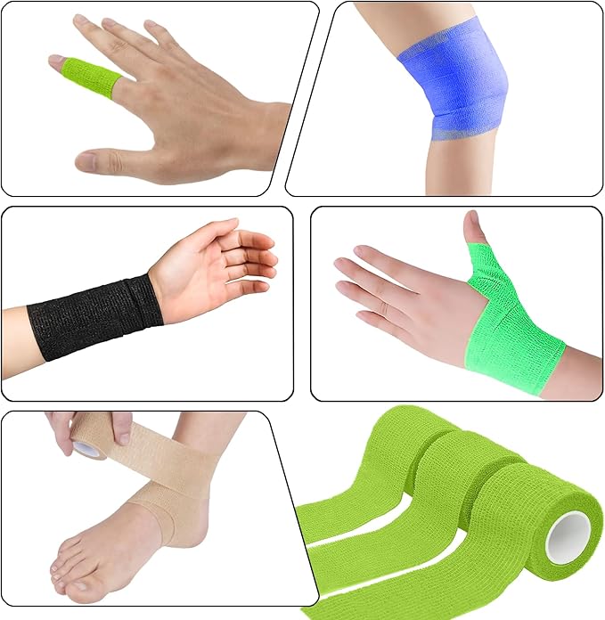 6 Pack 2 Inches Self Adhesive Bandage Wrap Breathable Cohesive Bandage Elastic Tape for Pets, Athletic, Sports, Wrist, Knee, Ankle(5 Yards Per Roll, Grass Green)