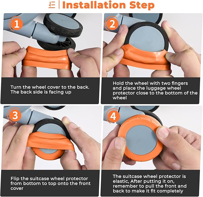 8 Pcs Upgrade Luggage Wheel Covers, Carry On Luggage Suitcases,Wear-Resistant, Anti-Noise, Silicone Wheel Protective Covers for 2-2.4" Spinner Wheel,Essential Travel Accessories (Orange)