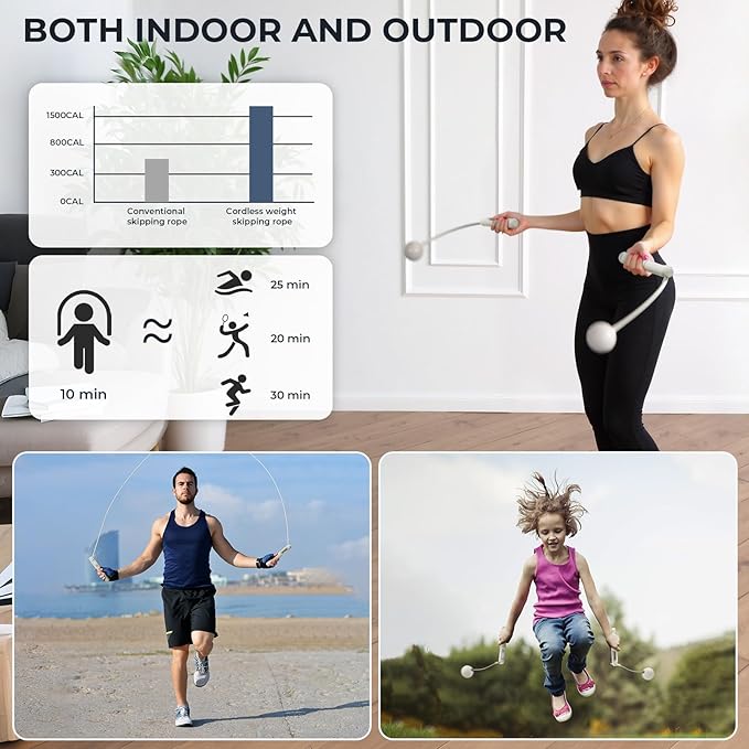 Smart Jump Rope with LED Display and Jump Counter, Weighted Cordless Design for Home Gym & HIIT, Adjustable Steel Wire for Fitness, Tracks Jumps, Calories & Time, for Men, Women & Kids