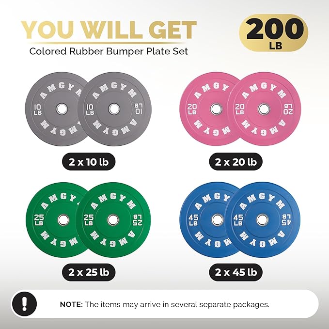 2 Inch Bumper Plates，10-500lbs，Barbell Rubber Olympic Weight Plates Set for Home Gym, Strength Training & Weight Lifting, Multiple Options Colors