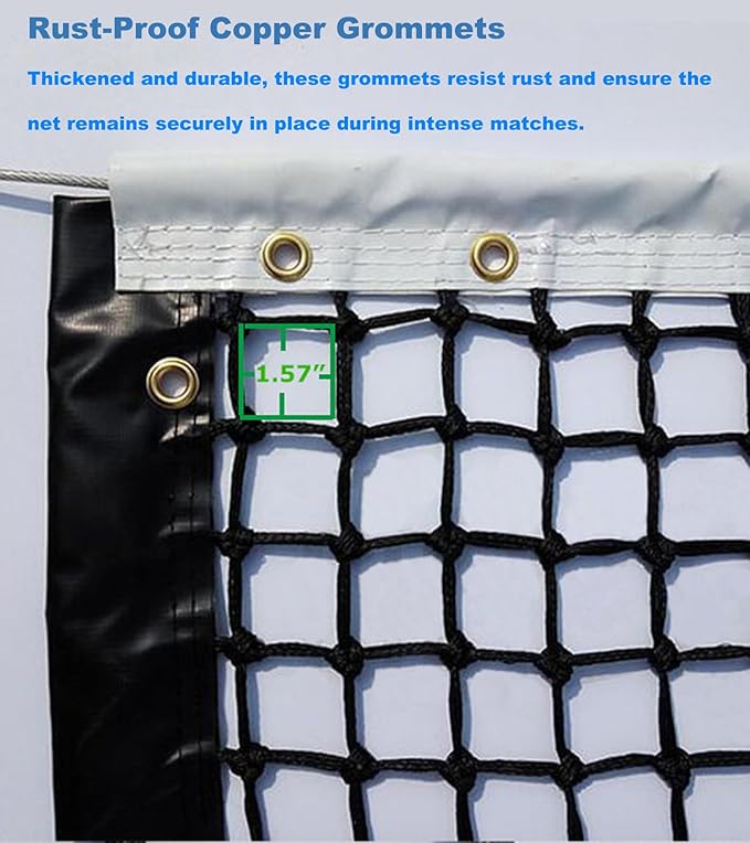 42FT Professional Tennis Net - 12.7m x 1.07m, Heavy-Duty Nylon & PE Construction, UV-Resistant, with Galvanized Steel Rope & Copper Grommets for Indoor/Outdoor Tennis Courts